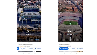 Así se ven el Bernabéu y el Camp Nou a través de la nueva función de Google Maps