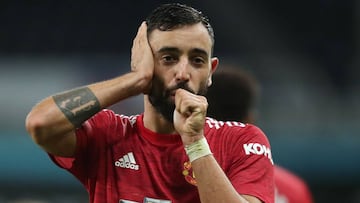 Bruno Fernandes celebra un gol con el United.