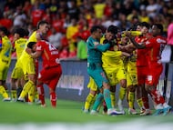 during the 15th round match between America and Toluca as part of the Liga BBVA MX Varonil, Torneo Clausura 2026 at Banorte (Azteca) Stadium, on April 18, 2026 in Mexico City, Mexico.