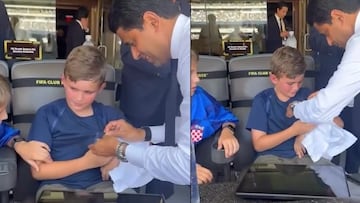 Dueño del PSG asiste a un aficionado que se fracturó el brazo en el partido ante el Real Madrid