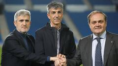 Aperribay y Roberto Olabe presentan a Alguacil como nuevo entrenador de la Real Sociedad.