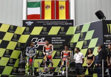 Valentino Rossi, Marc Márquez y Dani Pedrosa en el podio. 