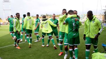 BOGOTà - COLOMBIA, 12-02-2022: Ederson Moreno de La Equidad celebra su gol contra el Independiente Medellín durante partido por la fecha 6 entre La Equidad y el Independiente Medellín como parte de la Liga BetPlay DIMAYOR