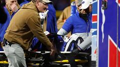 ORCHARD PARK, NEW YORK - NOVEMBER 19: Taylor Rapp #20 of the Buffalo Bills is transported into an ambulance after being injured in the second quarter against the New York Jets at Highmark Stadium on November 19, 2023 in Orchard Park, New York.   Sarah Stier/Getty Images/AFP (Photo by Sarah Stier / GETTY IMAGES NORTH AMERICA / Getty Images via AFP)