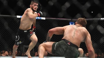 Khabib Nurmagomedov y Conor McGregor durante su combate en el UFC 229.