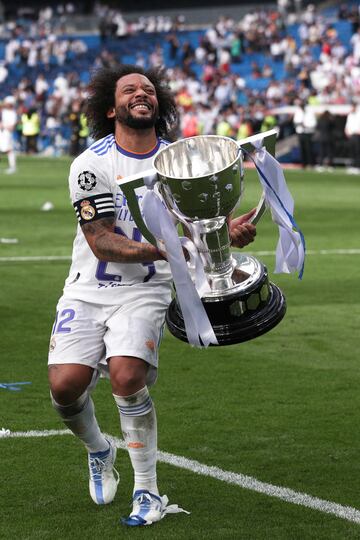 Marcelo cuenta con seis Ligas espa?olas ganadas con el Real Madrid: 2007, 2008, 2012, 2017, 2020 y 2022 (en la foto). 