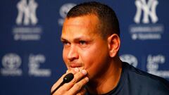 NEW YORK, NY - AUGUST 07: Alex Rodriguez looks on before speaking during a news conference on August 7, 2016 at Yankee Stadium in the Bronx borough of New York City. Rodriguez announced that he will play his final major league game on Friday, August 12 and then assume a position with the Yankees as a special advisor and instructor.   Jim McIsaac/Getty Images/AFP
 == FOR NEWSPAPERS, INTERNET, TELCOS &amp; TELEVISION USE ONLY ==