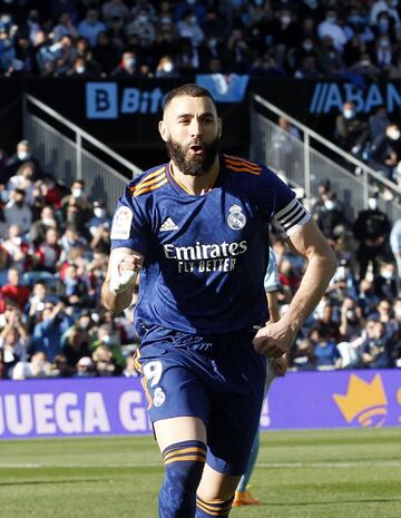 Benzema celebra el 0-1 al Celta. 