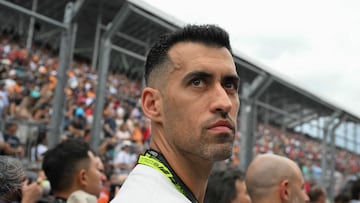 Inter Miami CF's Sergio Busquets attends the Grid Presentation before the 2025 Miami Formula One Grand Prix at Miami International Autodrome in Miami Gardens, Florida, on May 4, 2025. (Photo by CHANDAN KHANNA / AFP)