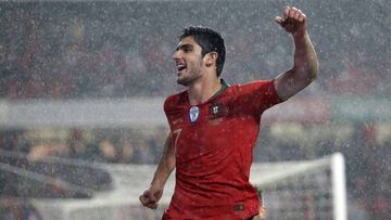 Guedes celebra uno de los goles que recientemente ha conseguido con la selección de Portugal.