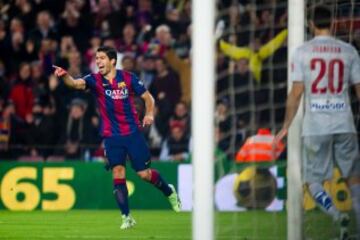 Celebración del gol de Luis Suárez. 2-0.