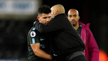 Ag&uuml;ero y Pep en un partido ante el Swansea