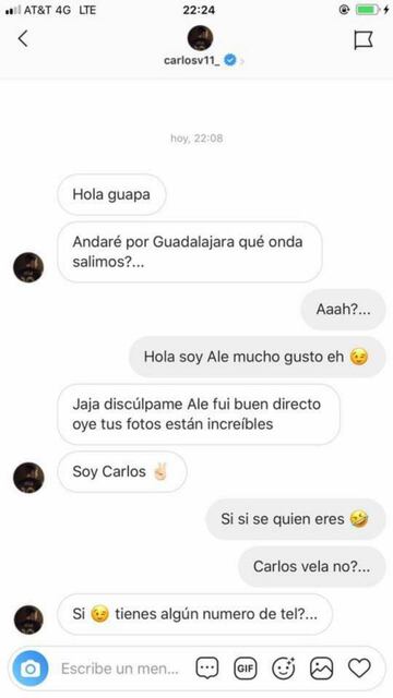 Modelo hace públicos unos mensajes en donde el jugador Carlos Vela la invita a salir, pero ella lo rechaza al enterarse que el jugador tiene una familia.