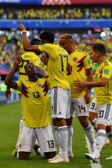 Yerry Mina y la Selección Colombia celebran el gol durante el partido Senegal-Colombia, del Grupo H del Mundial de Fútbol de Rusia 2018, en el Samara Arena de Samara, Rusia, hoy 28 de junio de 2018