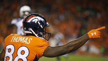 DENVER, CO - SEPTEMBER 11: Wide receiver Demaryius Thomas #88 of the Denver Broncos signals a first down in the third quarter of the game against the Los Angeles Chargers at Sports Authority Field at Mile High on September 11, 2017 in Denver, Colorado.   Justin Edmonds/Getty Images/AFP
 == FOR NEWSPAPERS, INTERNET, TELCOS &amp; TELEVISION USE ONLY ==