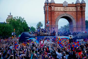 Barcelona men's team celebrated the league title along with the women's team in an open-top bus parade.