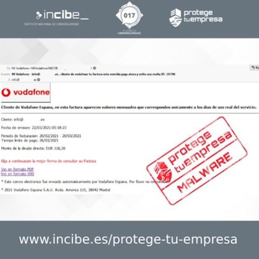 Intentan distribuir malware en falsos correos de Vodafone