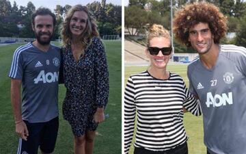 Julia Roberts con Juan Mata y Maoouane Fellaini en un entrenamiento de la pretemporada estadounidense del Manchester United en Los Ángeles