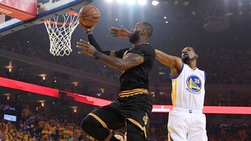 Jun 12, 2017; Oakland, CA, USA; Cleveland Cavaliers forward LeBron James (23) shoots against Golden State Warriors forward Kevin Durant (35) during the first quarter in game five of the 2017 NBA Finals at Oracle Arena. Mandatory Credit: Kyle Terada-USA TODAY Sports TPX IMAGES OF THE DAY