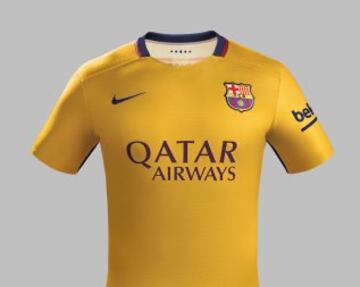 Presentación de la nueva equipación con franjas horizontales del Barcelona para la temporada 2015-2016.