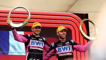 Ocon y Gasly, en el podio de Interlagos.