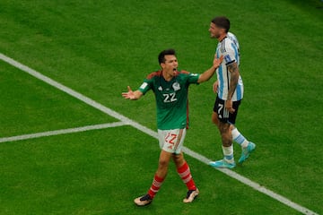 Mexico's forward #22 Hirving Lozano reacts during the Qatar 2022 World Cup Group C football match between Argentina and Mexico at the Lusail Stadium in Lusail, north of Doha on November 26, 2022. (Photo by Odd ANDERSEN / AFP)