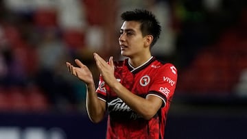 Tijuana's midfielder #19 Gilberto Mora reacts during the Liga MX Apertura football tournament match between San Luis and Tijuana at Alfonso Lastras stadium in San Luis Potosi, Mexico on September 14, 2025. (Photo by Mario ARMAS / AFP)
