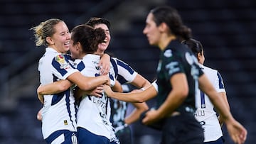 during the 3rd round match between Monterrey and Santos as part of the Liga BBVA MX Femenil, Torneo Apertura 2024 at BBVA Bancomer Stadium on October 03, 2024 in Nuevo Leon, Mexico.