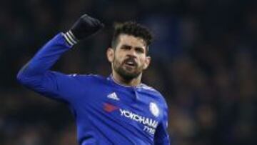 Diego Costa celebra el gol que marc&oacute; al PSG en el partido de vuelta de octavos de final de la Champions League.