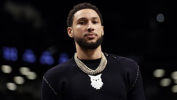 NEW YORK, NEW YORK - FEBRUARY 24: Ben Simmons #10 of the Brooklyn Nets looks on during the first half against the Boston Celtics at Barclays Center on February 24, 2022 in New York City. NOTE TO USER: User expressly acknowledges and agrees that, by downlo