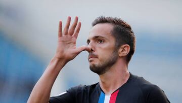 Soccer Football - Friendly - Le Havre v Paris St Germain - Stade Oceane, Le Havre, France - July 12, 2020   Paris St Germain&#039;s Pablo Sarabia celebrates scoring their seventh goal    REUTERS/Benoit Tessier