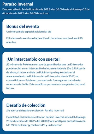 Detalles del evento Para&iacute;so Invernal en Pok&eacute;mon GO