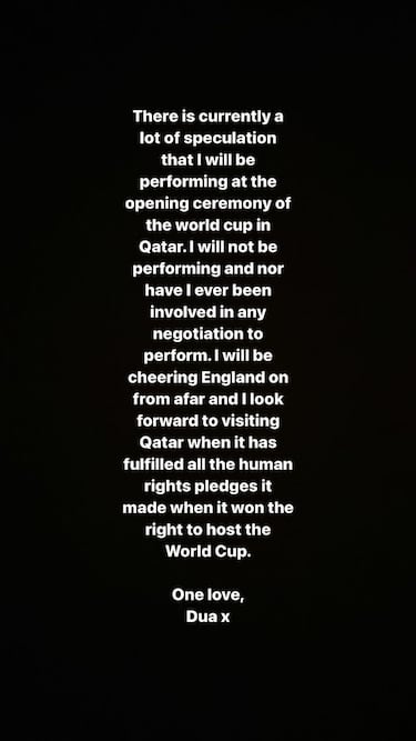 Dua Lipa rechaza actuar en el Mundial de Qatar