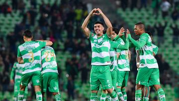   Juan Brunetta celebrates his goal 2-1 of Santos during the game Santos vs Mazatlan FC, corresponding to Play In of the Torneo Apertura 2023 of the Liga BBVA MX, at TSM Corona Stadium, on November 23, 2023. 

<br><br>

Juan Brunetta celebra su gol 2-1 de Santos durante el partido Santos vs Mazatlan FC, correspondiente al Play In del Torneo Apertura 2023 de la Liga BBVA MX, en el Estadio TSM Corona, el 23 de noviembre de 2023.