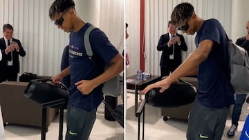 El baile viral de Lamine llegando al aeropuerto tras ganar la Supercopa: es hipnótico