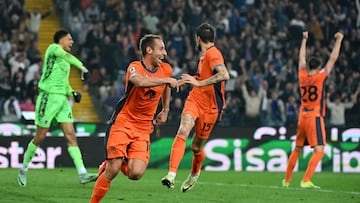 Davide Frattesi celebra su gol que da la victoria al Inter en el 95' ante el Udinese.