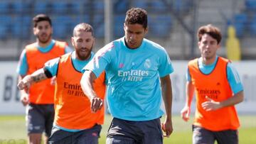 Ramos, en el entrenamiento del Real Madrid.