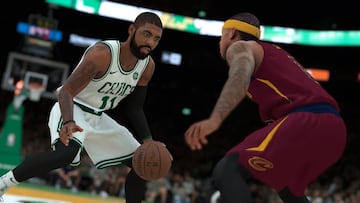 Kyrie Irving ante Isaiah Thomas durante la simulaci&oacute;n del NBA 2K.