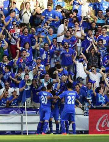 Celebración del gol de Escudero que supuso el 1-0.