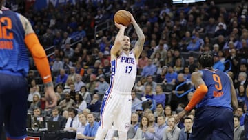 Feb 28, 2019; Oklahoma City, OK, USA; Philadelphia 76ers guard JJ Redick (17) shoots against the Oklahoma City Thunder during the first quarter at Chesapeake Energy Arena. Mandatory Credit: Alonzo Adams-USA TODAY Sports