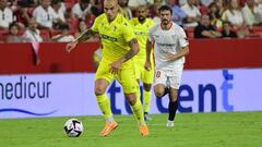 Jorge Pombo, del Cádiz, en un partido frente al Sevilla el 6 de agosto.