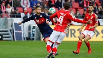 Soccer Football - Bundesliga - 1.FSV Mainz 05 vs Bayern Munich - Opel Arena, Mainz, Germany - February 3, 2018 Bayern Munich's James Rodriguez scores their second goal REUTERS/Kai Pfaffenbach DFL RULES TO LIMIT THE ONLINE USAGE DURING MATCH T