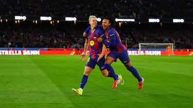 Gran presión de Lamine Yamal, que entorpece el despeje de Carmo, dejando vivo un balón dentro del área, el cual terminó en botas de Dani Olmo, que se sacó un potente derechazo cruzado, imparable para Aarón Escandell.