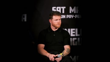 BEVERLY HILLS, CALIFORNIA - MARCH 19: Canelo Alvarez looks on during a news conference to preview his super middleweight fight against Jaime Munguia at The Beverly Hills Hotel on March 19, 2024 in Beverly Hills, California.   Katelyn Mulcahy/Getty Images/AFP (Photo by Katelyn Mulcahy / GETTY IMAGES NORTH AMERICA / Getty Images via AFP)