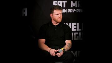 BEVERLY HILLS, CALIFORNIA - MARCH 19: Canelo Alvarez looks on during a news conference to preview his super middleweight fight against Jaime Munguia at The Beverly Hills Hotel on March 19, 2024 in Beverly Hills, California.   Katelyn Mulcahy/Getty Images/AFP (Photo by Katelyn Mulcahy / GETTY IMAGES NORTH AMERICA / Getty Images via AFP)