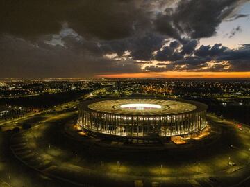 13 June 2021, Brazil, Brasilia: An Areal view of the Mane Garrincha Stadium before the start of the 2021 Copa America Group A soccer match between Brazil and Venezuela. Photo: Wellington Macedo/TheNEWS2 via ZUMA Wire/dpa