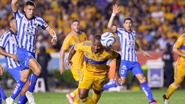 Samir Caetano of Tigres during the Quarterfinals first leg match between Tigres UANL and Monterrey as part of the Torneo Clausura 2024 Liga BBVA MX at Universitario Stadium on May 09, 2024 in Monterrey, Nuevo Leon, Mexico.