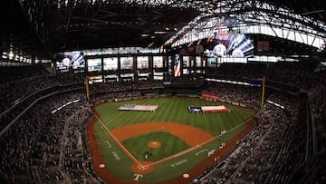 ARLINGTON, TX - JULY 4: A general view during the national anthem before the game between the Texas Rangers and the San Diego Padres at Globe Life Field on July 4, 2024 in Arlington, Texas. Ron Jenkins/Getty Images/AFP (Photo by Ron Jenkins / GETTY IMAGES NORTH AMERICA / Getty Images via AFP)