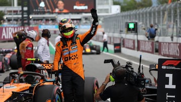 McLaren's Australian driver Oscar Piastri celebrates pole position after the qualification session at the Circuit de Catalunya in Montmelo, on the outskirts of Barcelona, on May 31, 2025 during the Spanish Formula One Grand Prix. (Photo by LLUIS GENE / AFP)