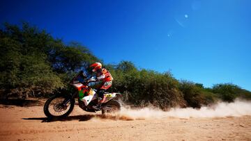 UNSPECIFIED, ARGENTINA - JANUARY 03: Laia Sanz of Spain and KTM rides a 450 Rally Replica KTM bike in the Elite ASO during stage two of the 2017 Dakar Rally between Resistencia and San Miguel de Tucuman on January 3, 2017 at an unspecified location in Argentina. (Photo by Dan Istitene/Getty Images)